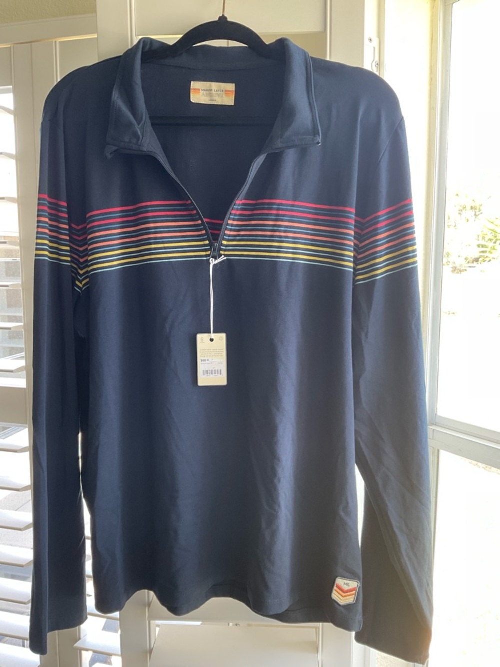 NWT Men’s Marine Layer Archive Stripe Quarter Zip, Navy, Size Larger (L 1/2)